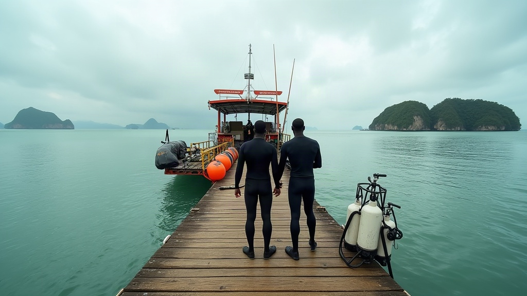 Dive tender loading tanks at a jetty near Waisai in the early morning